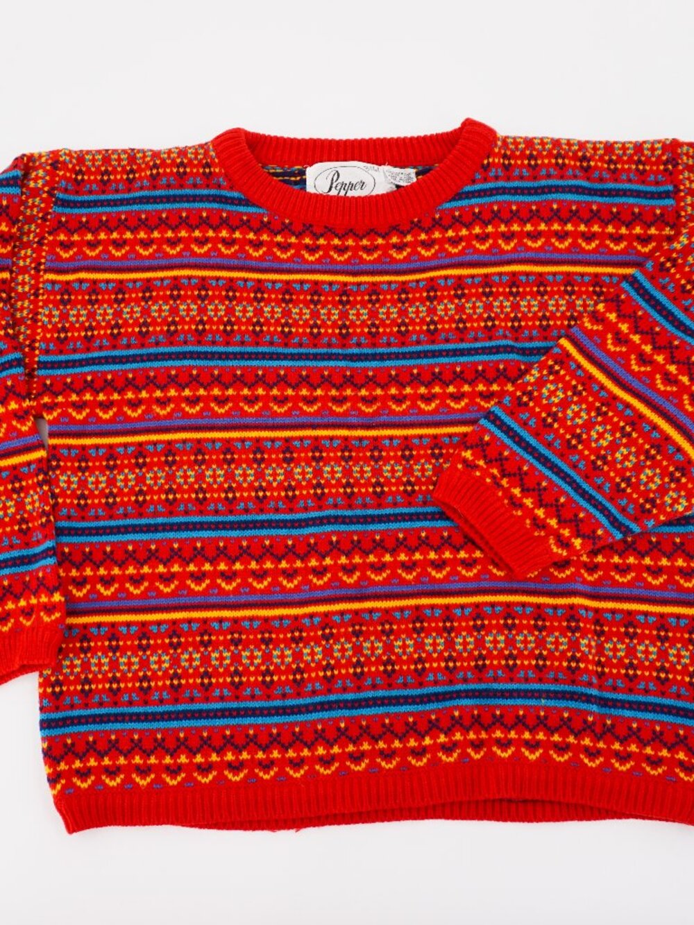 Vintage Pepper Multi-Color Acrylic Geometric Crewneck Sweater Size Medium